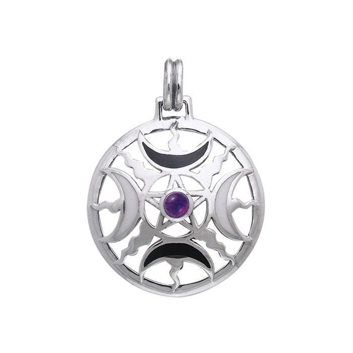 Sun Fire Moon Silver Pendant With Gem and Enamel TPD536