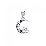 The Star on Celtic Crescent Moon Silver Pendant TPD5365