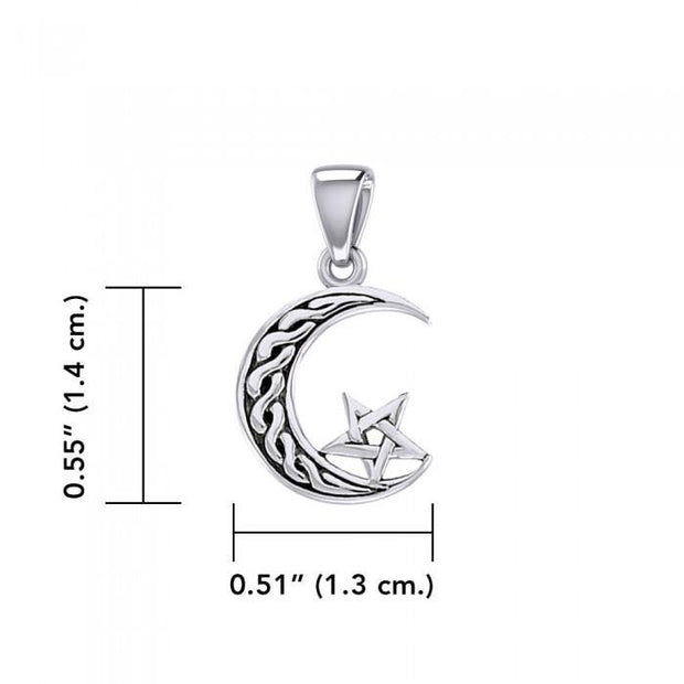 The Star on Celtic Crescent Moon Silver Pendant TPD5365