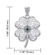 Lucky Celtic Four Leaf Clover Silver Pendant with Gemstone TPD5373