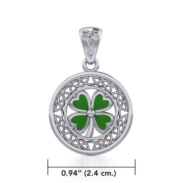 Lucky Celtic Four Leaf Clover Silver Pendant with Enamel TPD5374