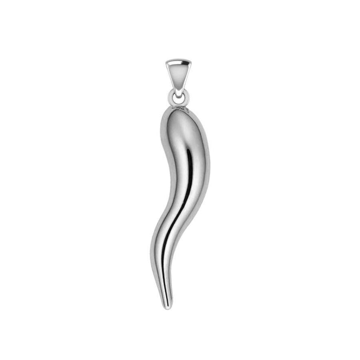 Italian Horn Good Luck Charm Silver Pendant Large Version TPD5375