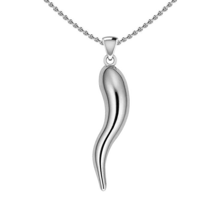 Italian Horn Good Luck Charm Silver Pendant Large Version TPD5375