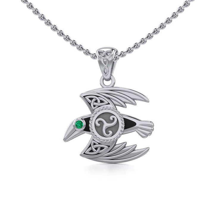Behind the Mystery of the Mythical Raven Silver Jewelry Pendant with Gemstone TPD5381