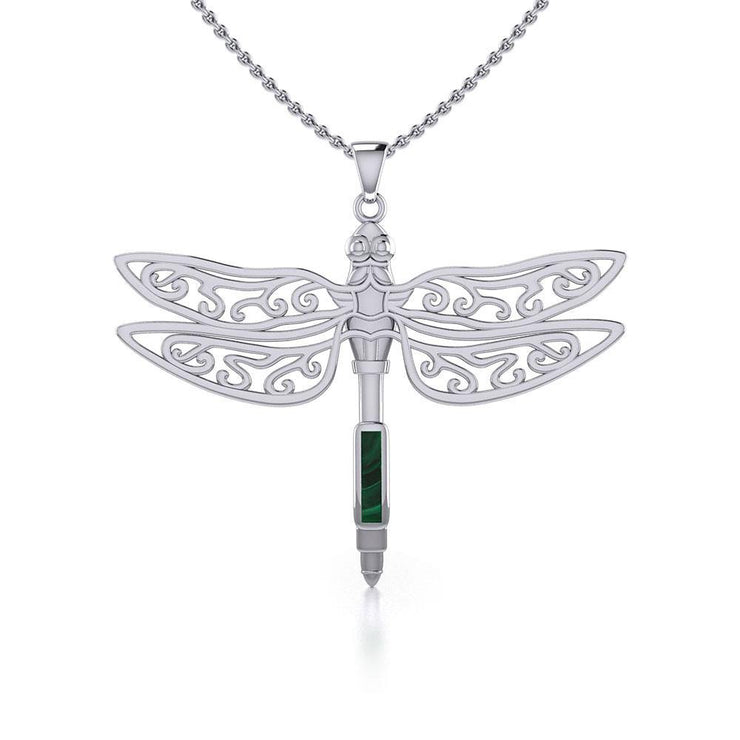 The Celtic Dragonfly with Inlay Stone Silver Pendant TPD5388