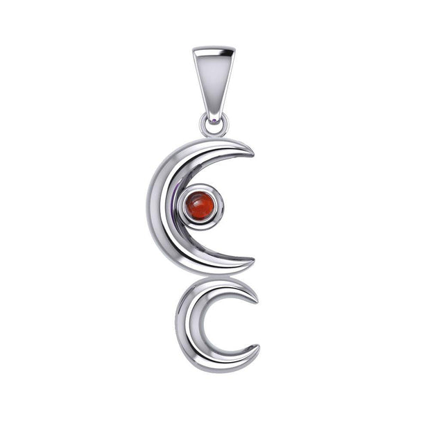 A Glimpse of the Double Crescent Moon Beginning Silver Pendant with Gems TPD5390 Pendant