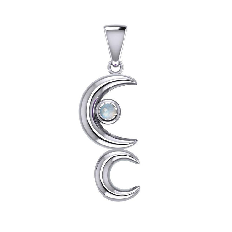 A Glimpse of the Double Crescent Moon Beginning Silver Pendant with Gems TPD5390