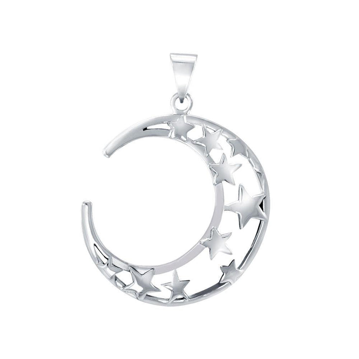 A Glimpse of the Crescent Moon and Stars Silver Pendant TPD5391