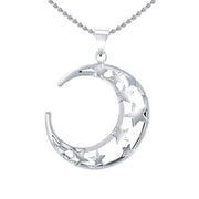 A Glimpse of the Crescent Moon and Stars Silver Pendant TPD5391 Pendant