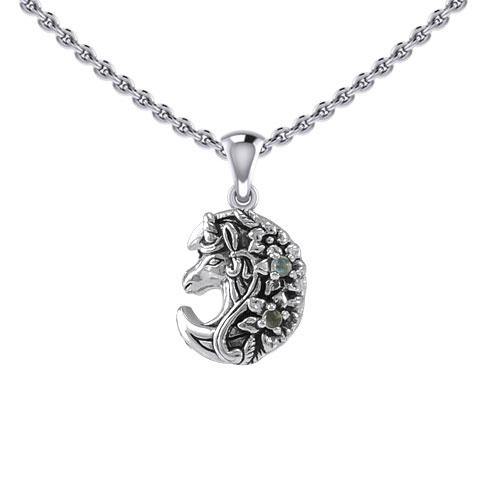Mythical Moon Unicorn Silver Pendant with Gemstone TPD5406