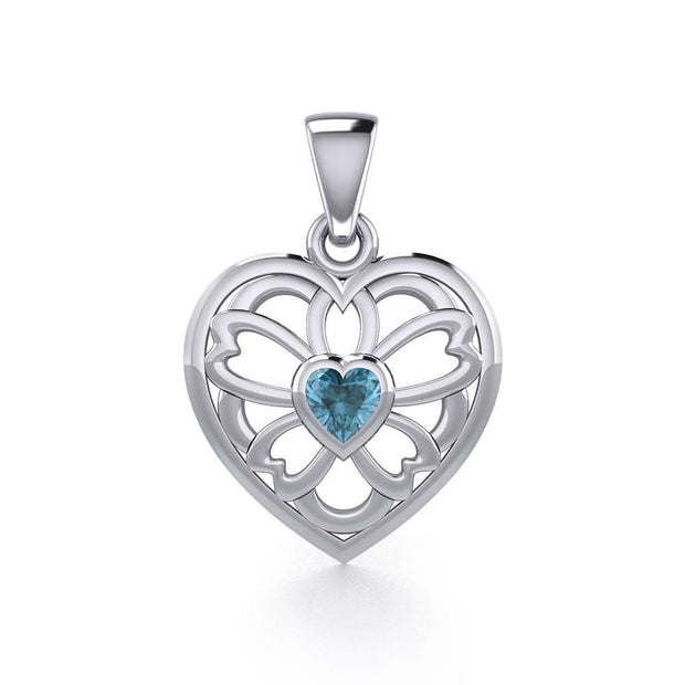 Flower in Heart Silver Pendant with Gemstone TPD5425