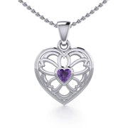 Flower in Heart Silver Pendant with Gemstone TPD5425