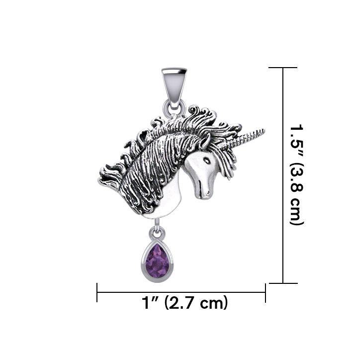 Unicorn Silver Pendant with Dangling Gemstone TPD5426