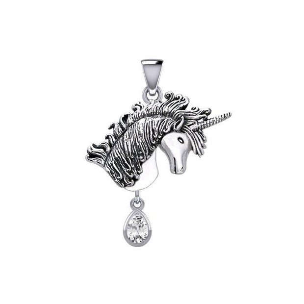 Unicorn Silver Pendant with Dangling Gemstone TPD5426