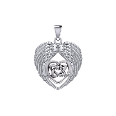 Feel the Tranquil in Angels Wings Silver Pendant with Celtic Heart TPD5458