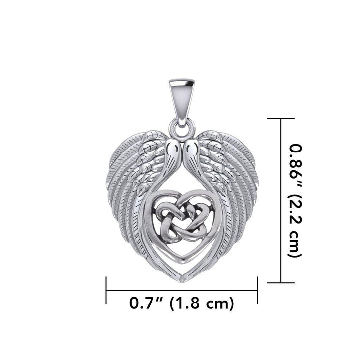 Feel the Tranquil in Angels Wings Silver Pendant with Celtic Heart TPD5458