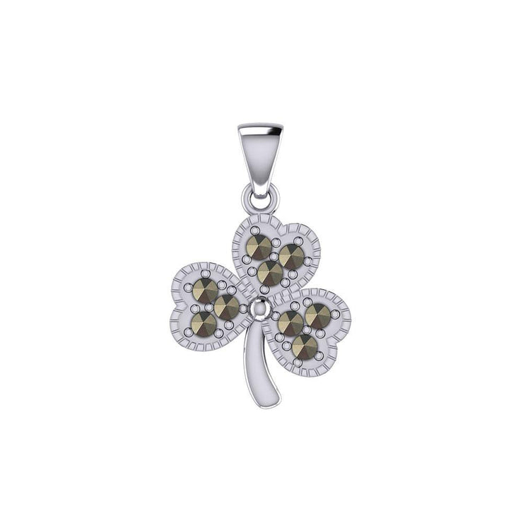 A young spring of luck and happiness Silver Celtic Shamrock Pendant with Marcasite TPD5459