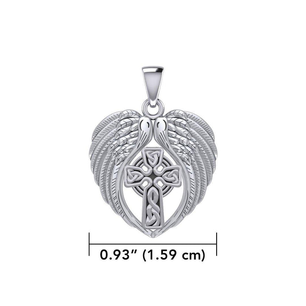 Feel the Tranquil in Angels Wings Silver Pendant with Celtic Cross TPD5480