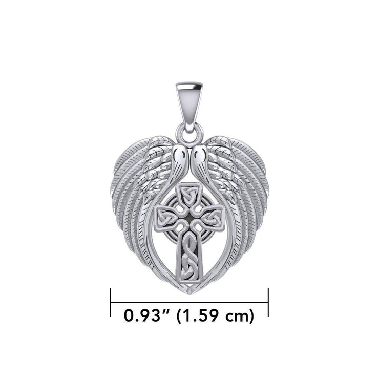 Feel the Tranquil in Angels Wings Silver Pendant with Celtic Cross TPD5480