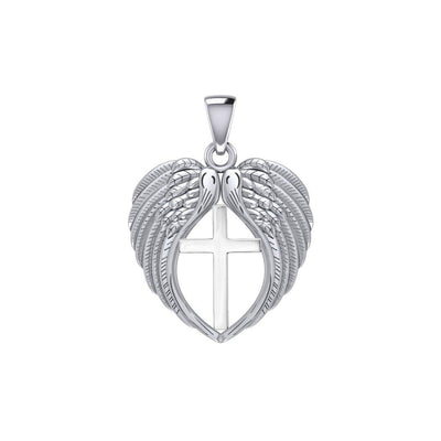 Feel the Tranquil in Angels Wings Silver Pendant with Cross TPD5481