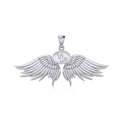 Guardian Angel Wings Silver Pendant with Capricorn Zodiac Sign TPD5512