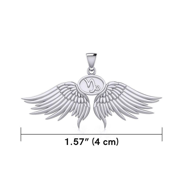 Guardian Angel Wings Silver Pendant with Capricorn Zodiac Sign TPD5512