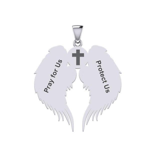Guardian Angel Wings Silver Pendant with Aquarius Zodiac Sign TPD5513
