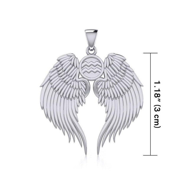 Guardian Angel Wings Silver Pendant with Aquarius Zodiac Sign TPD5513