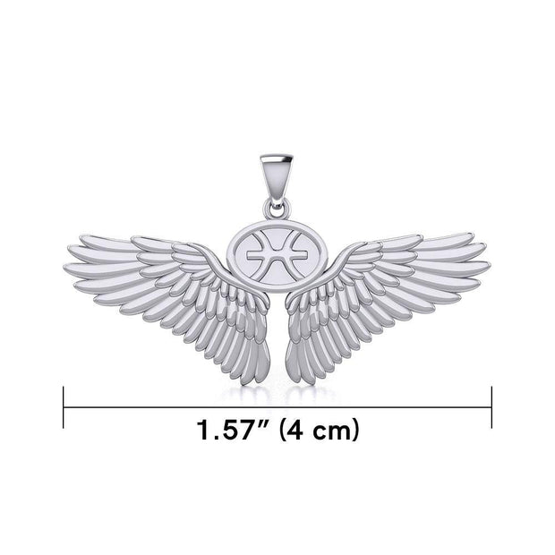 Guardian Angel Wings Silver Pendant with Pisces Zodiac Sign TPD5514