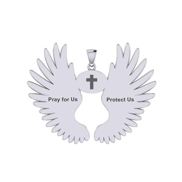 Guardian Angel Wings Silver Pendant with Aries Zodiac Sign TPD5515