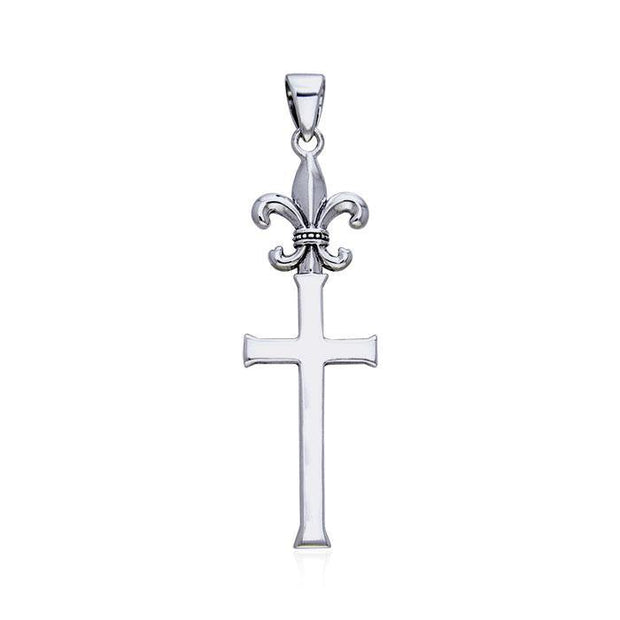 Fleur De Lis with Cross Silver Pendant TPD550