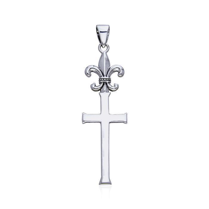 Fleur De Lis with Cross Silver Pendant TPD550