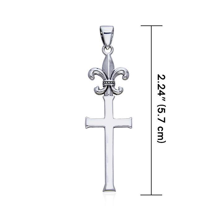 Fleur De Lis with Cross Silver Pendant TPD550