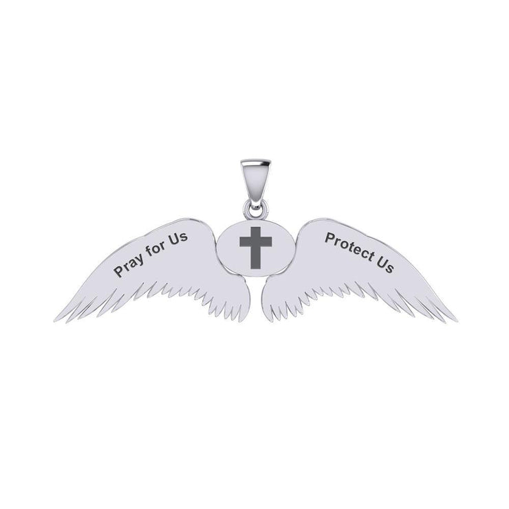 Guardian Angel Wings Silver Pendant with Gemini Zodiac Sign TPD5517