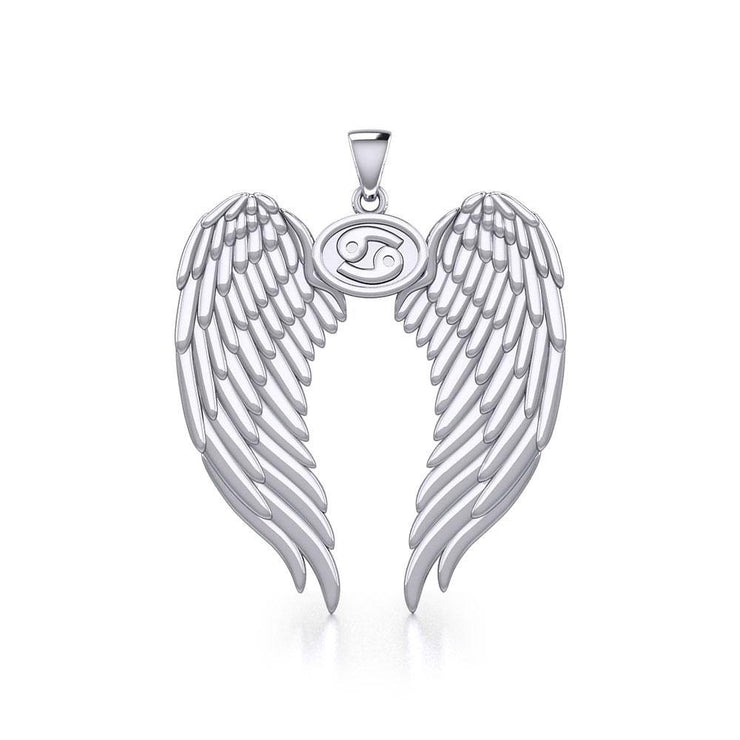 Guardian Angel Wings Silver Pendant with Cancer Zodiac Sign TPD5518