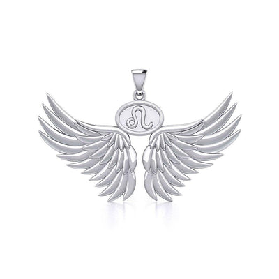 Guardian Angel Wings Silver Pendant with Leo Zodiac Sign TPD5519