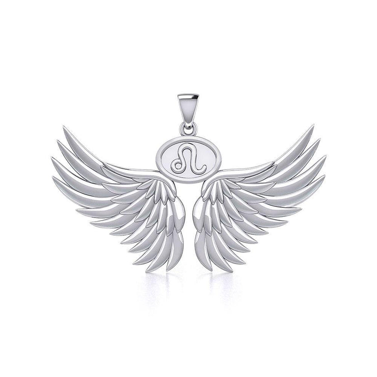 Guardian Angel Wings Silver Pendant with Leo Zodiac Sign TPD5519