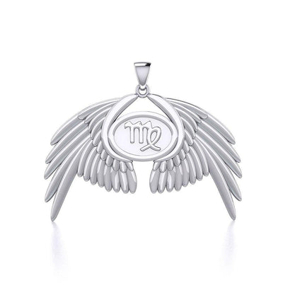 Guardian Angel Wings Silver Pendant with Virgo Zodiac Sign TPD5520