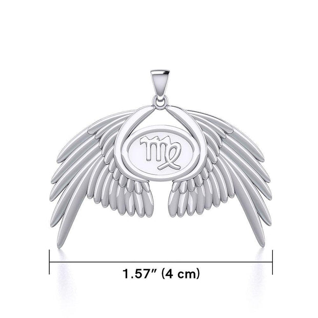Guardian Angel Wings Silver Pendant with Virgo Zodiac Sign TPD5520