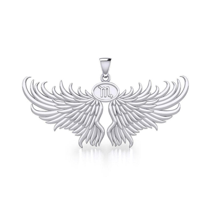 Guardian Angel Wings Silver Pendant with Scorpio Zodiac Sign TPD5522
