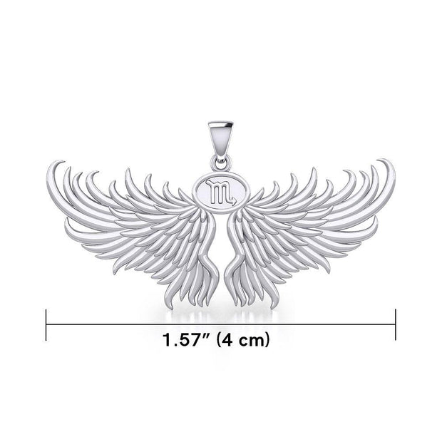 Guardian Angel Wings Silver Pendant with Scorpio Zodiac Sign TPD5522