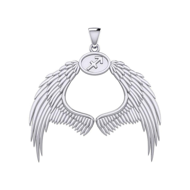 Guardian Angel Wings Silver Pendant with Sagittarius Zodiac Sign TPD5523