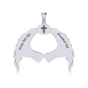 Guardian Angel Wings Silver Pendant with Sagittarius Zodiac Sign TPD5523