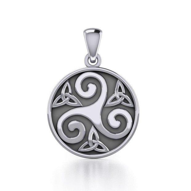 Triskelion Spiral with Trinity Knot Silver Pendant TPD5609