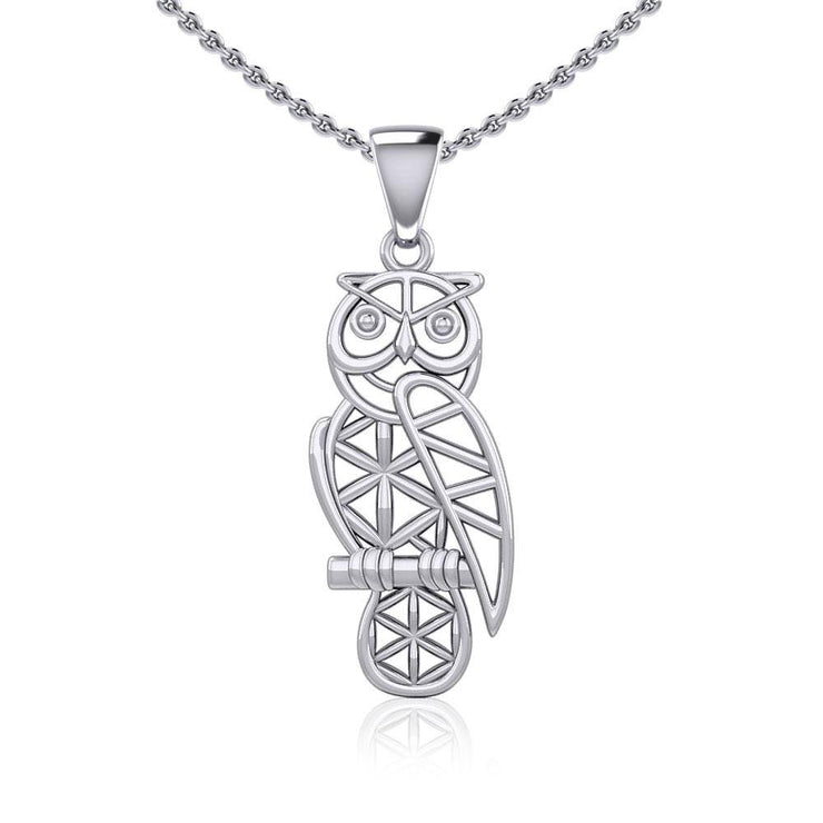 Silver Flower of Life Owl Pendant TPD5612