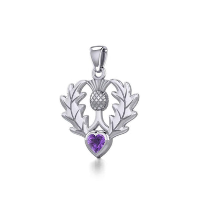 Thistle Silver Pendant with Heart Gemstone TPD5637