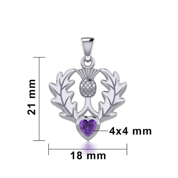 Thistle Silver Pendant with Heart Gemstone TPD5637