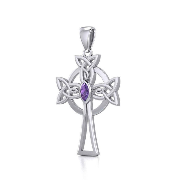 Sterling Silver Celtic Cross Pendant with Marquise Gemstone TPD5639