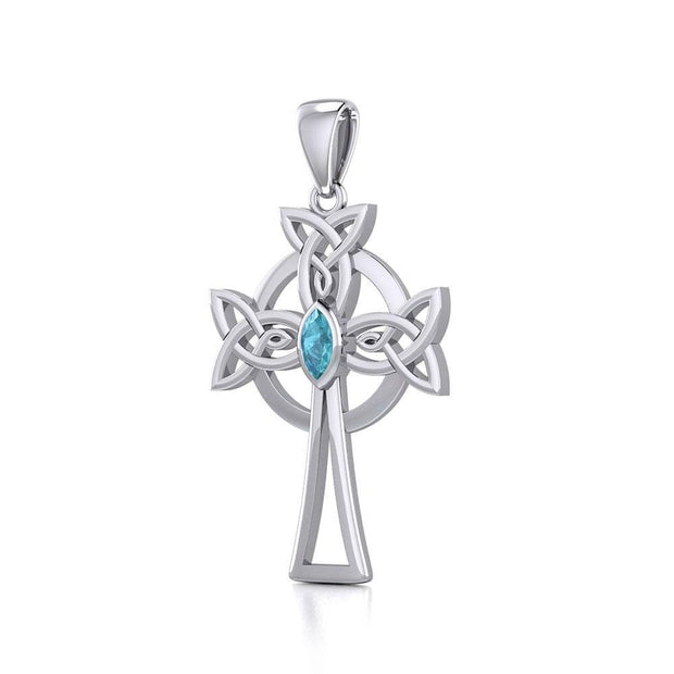 Sterling Silver Celtic Cross Pendant with Marquise Gemstone TPD5639