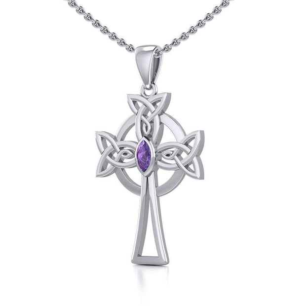 Sterling Silver Celtic Cross Pendant with Marquise Gemstone TPD5639